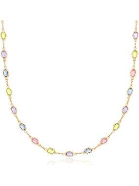 18K Gold Plated Multicolor Stone Crystal Oval Necklace for Women - Handmade in